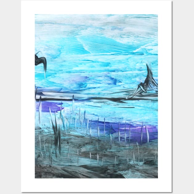 Landscape in blue shades. Encaustic, art decoration, sketch. Wall Art by grafinya